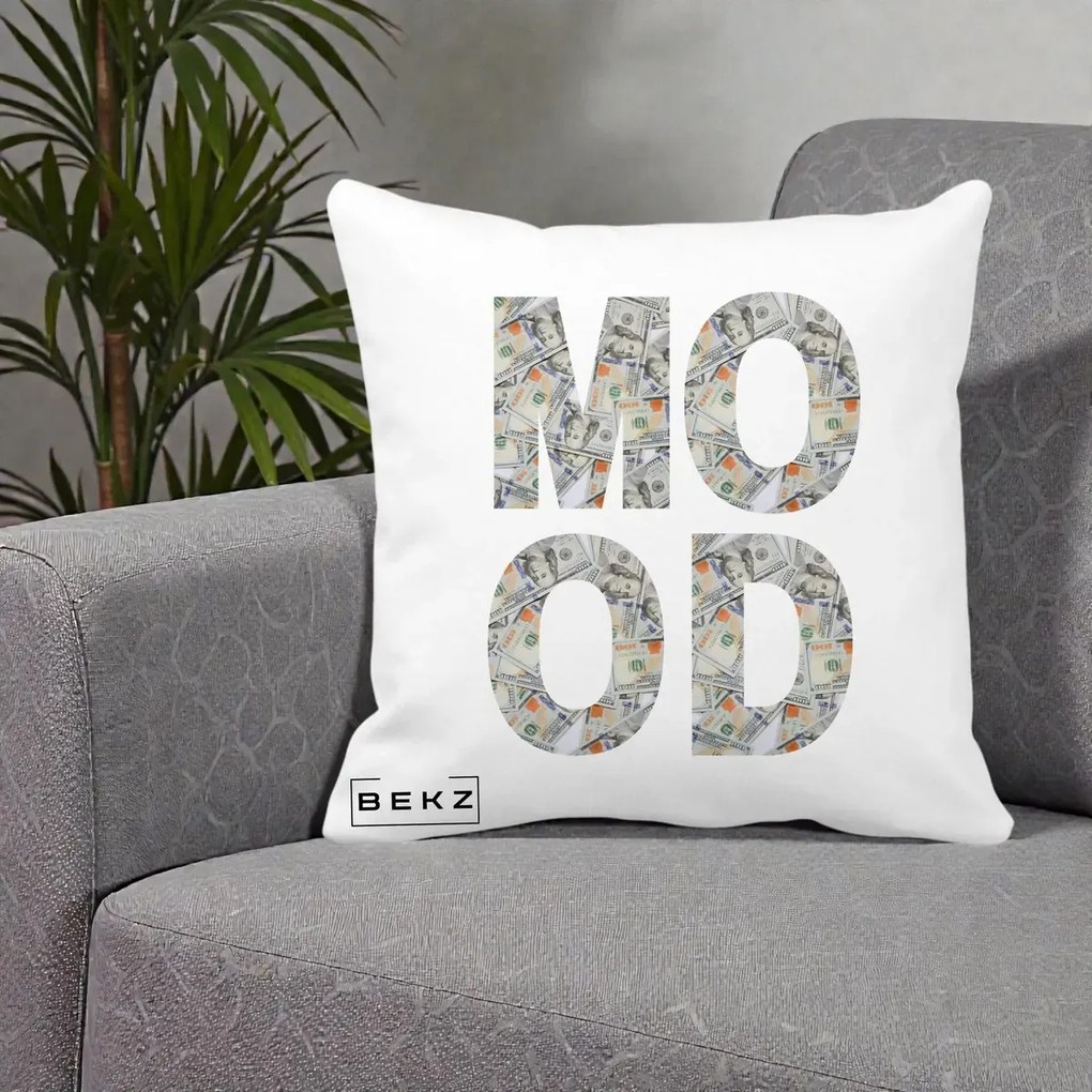 Perna Decorativa MOOD Money Grafic Urban, 40x40 cm, Alba Mata, Husa Detasabila, Perna Inclusa, BEKZ®