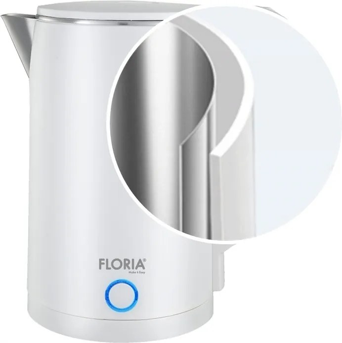 Fierbator electric Floria ZLN4920 Alb, putere 1500W, capacitate 2 litri, protectie la supraincalzire