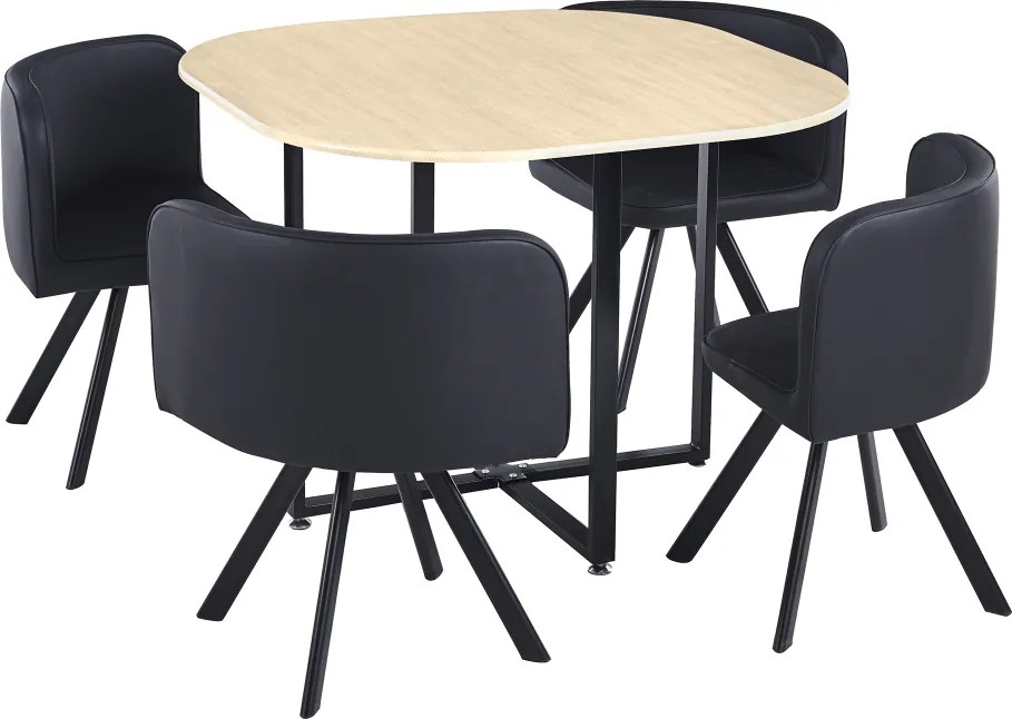 Set de mobilier dining 1+4, stejar/negru, BEVIS NEW