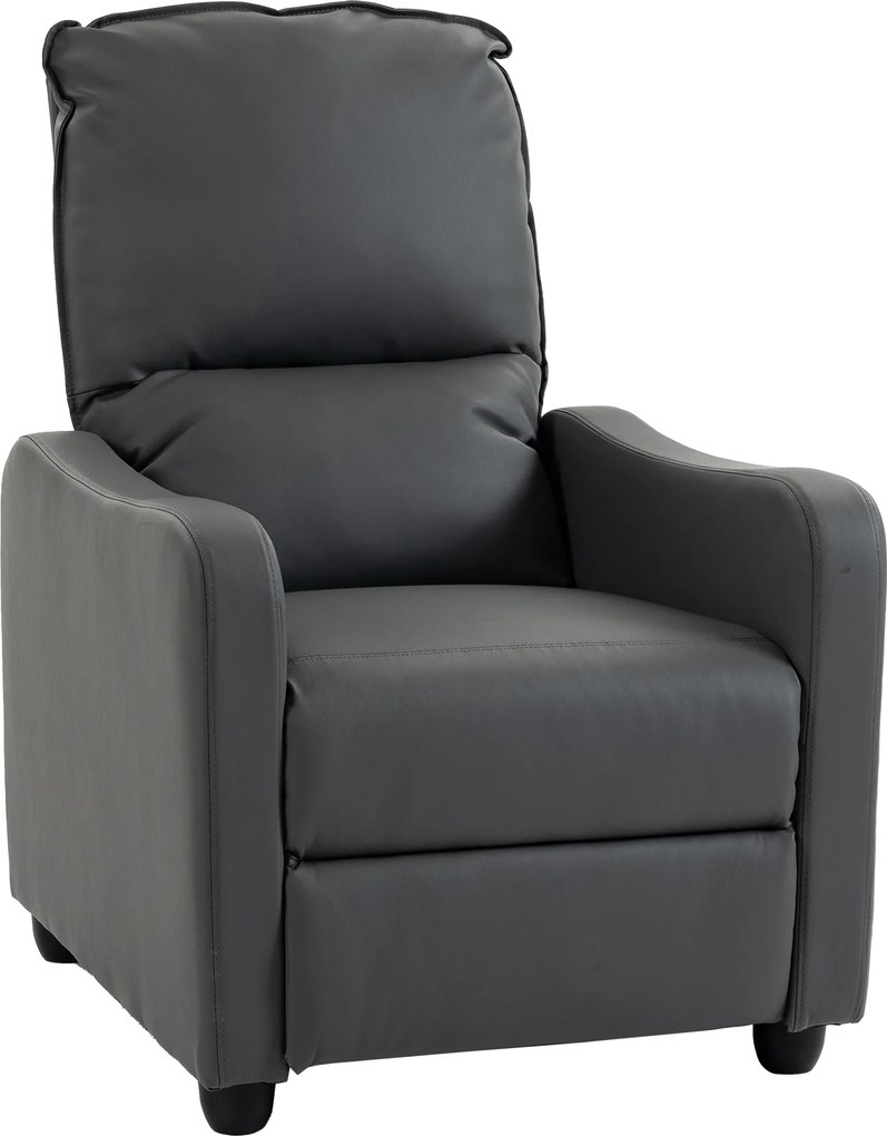 HOMCOM Fotoliu Relax Reclinabil Manual 155° cu Suport pentru Picioare, din Piele Ecologică PU, pentru Living și Dormitor, Gri Închis | Aosom Romania
