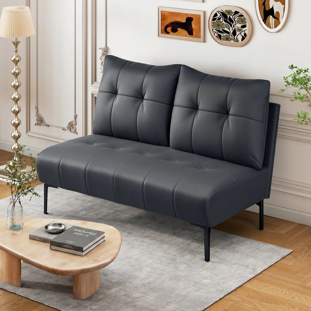 HOMCOM Divan cu Două Locuri Compact din Piele Sintetică, Divan Modern Capitonat cu Nasturi cu Îmbunătățire Spumoasă și Picioare din Lemn, Canapea Fără Brațe pentru Sufragerie și Birou, 115x73x83 cm, Negru | Aosom Romania