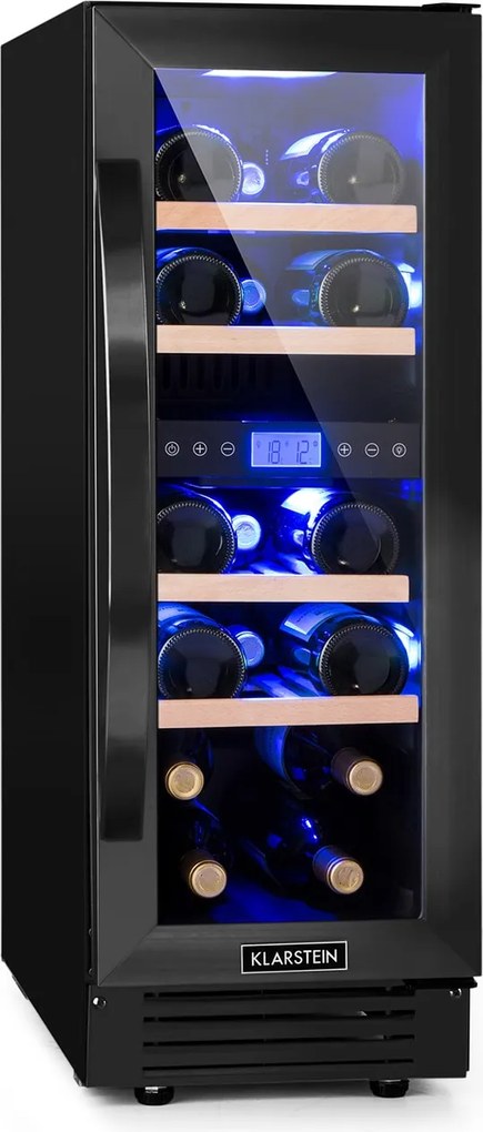 Klarstein Vinovilla 17 Built-in Duo Onyx Edition, vinotecă cu două zone, 53 l, 17 sticle, ușă din sticlă în 3 culori