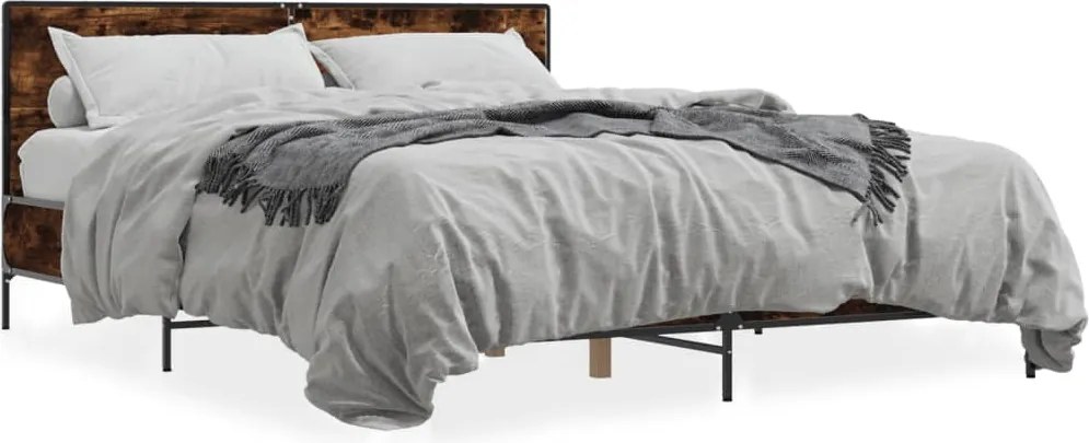 vidaXL Cadru de pat, stejar fumuriu 160x200 cm lemn prelucrat și metal