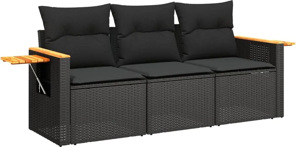 vidaXL Set mobilier de grădină cu perne, 3 piese, negru, poliratan