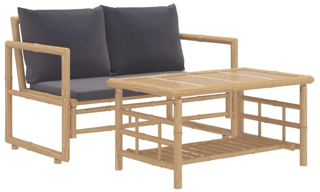 319266 vidaXL Set mobilier de grădină cu perne gri închis, 2 piese, bambus