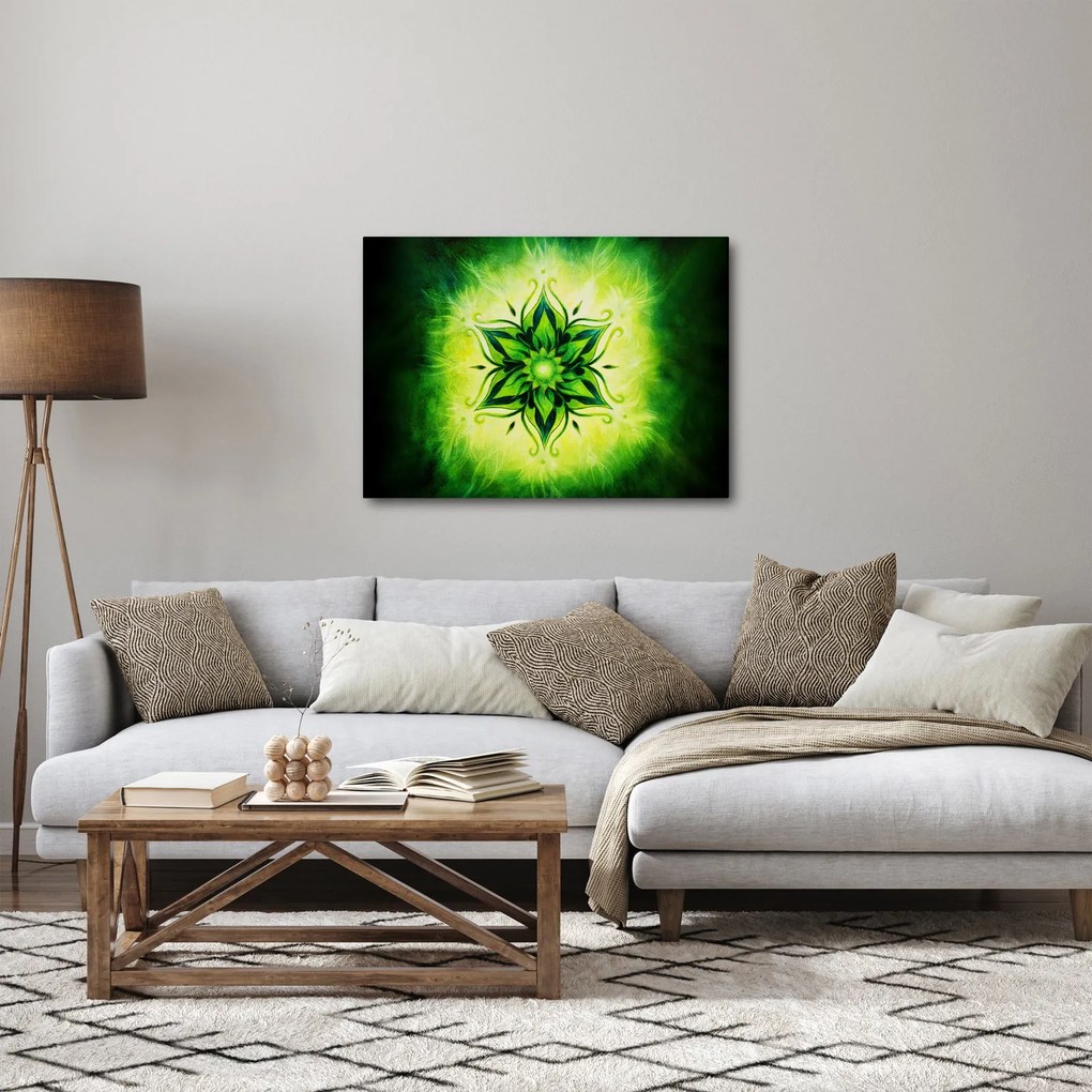 Tablou - Mandala de flori, fundal verde (70x50 cm)