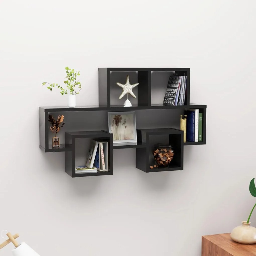 807257 vidaXL Raft perete formă de mașină negru extralucios 82x15x51 cm PAL