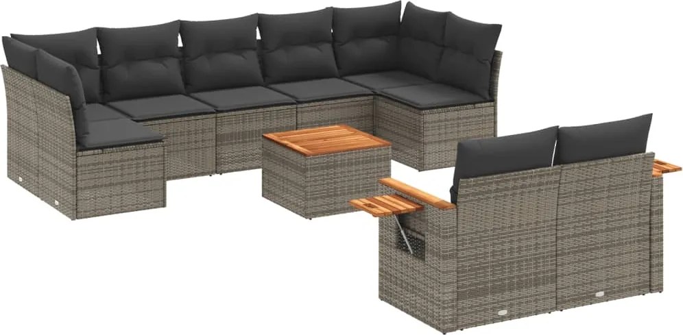 vidaXL Set mobilier de grădină cu perne, 10 piese, gri, poliratan