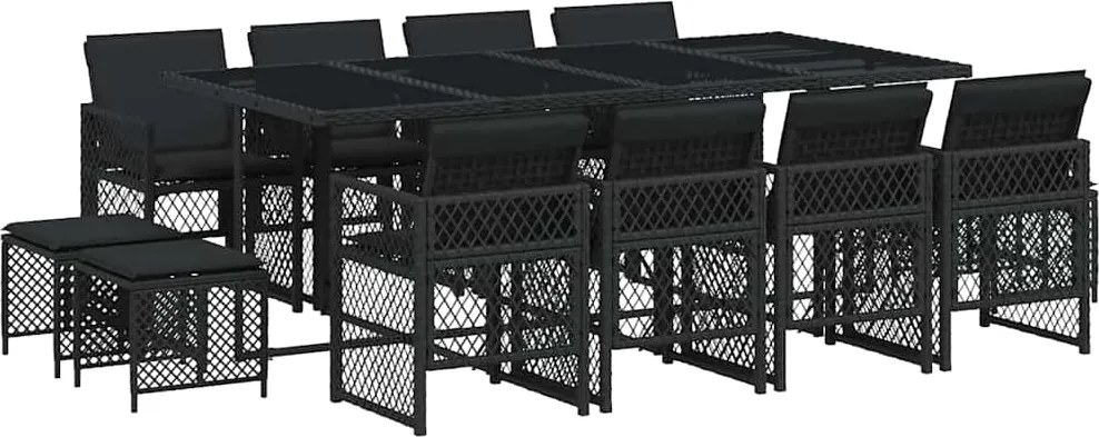 vidaXL Set mobilier de grădină cu perne, 13 piese, negru, poliratan