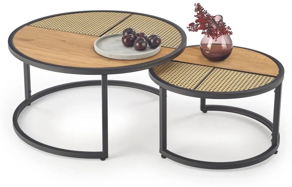 Set mese de cafea Garmina stejar auriu + rattan
