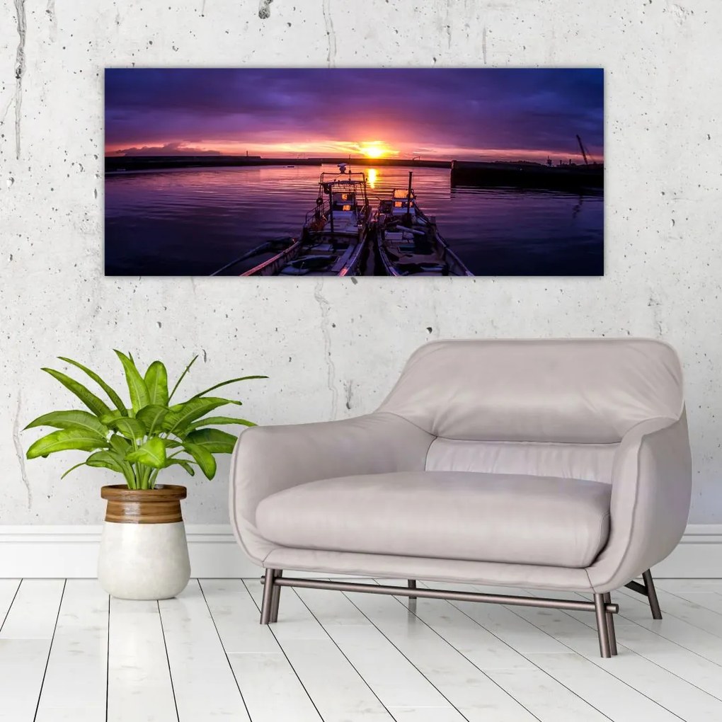 Tablou cu barci pescărești în port (120x50 cm)