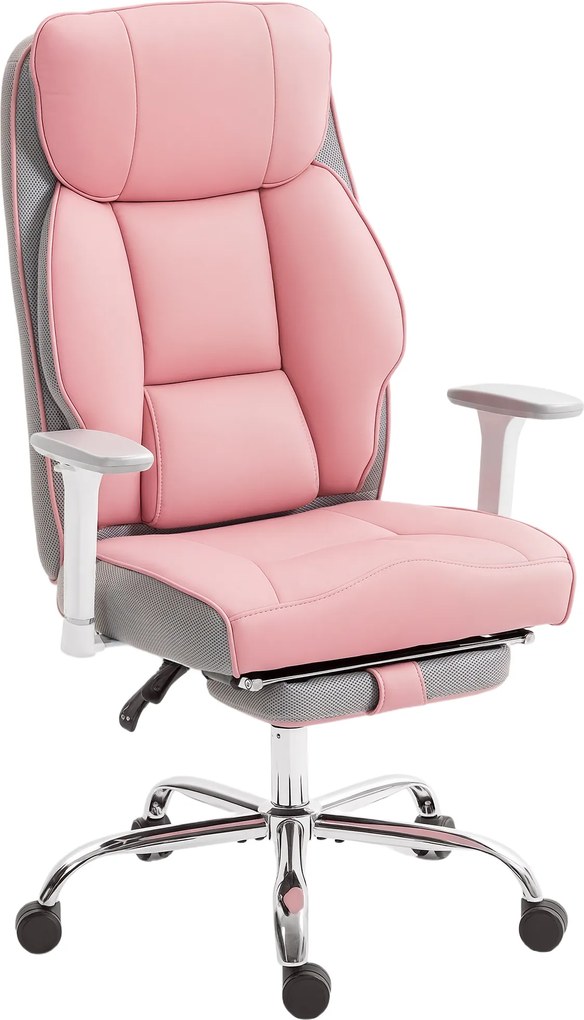 HOMCOM Scaun de birou ergonomic cu brațe reglabile, suport pentru picioare și tetieră, roz | Aosom Romania