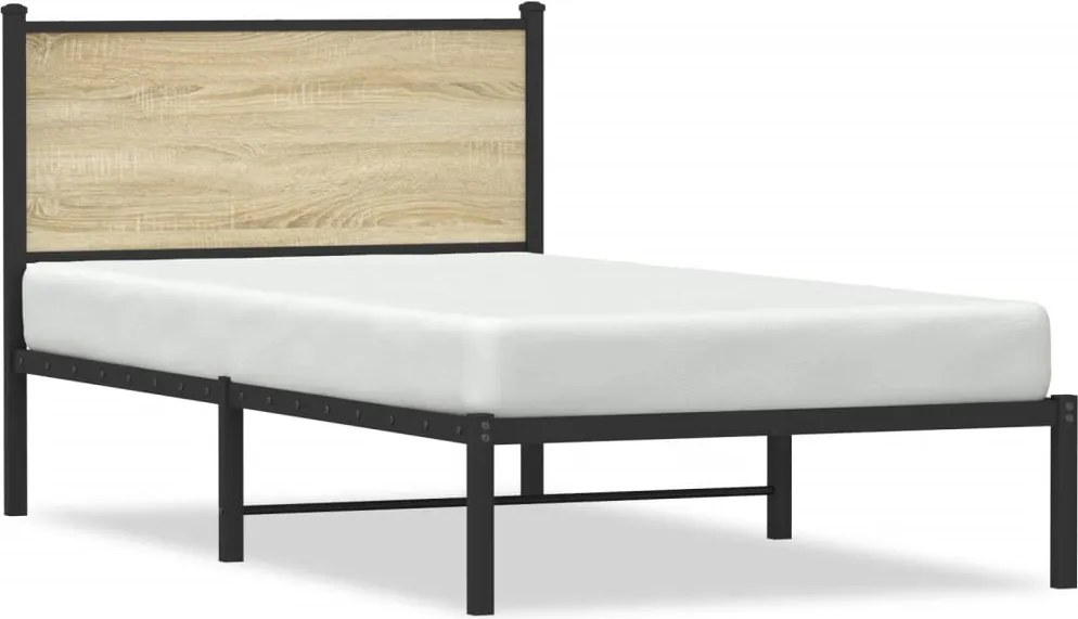 vidaXL Cadru pat metalic fără saltea, stejar sonoma, 107x203 cm