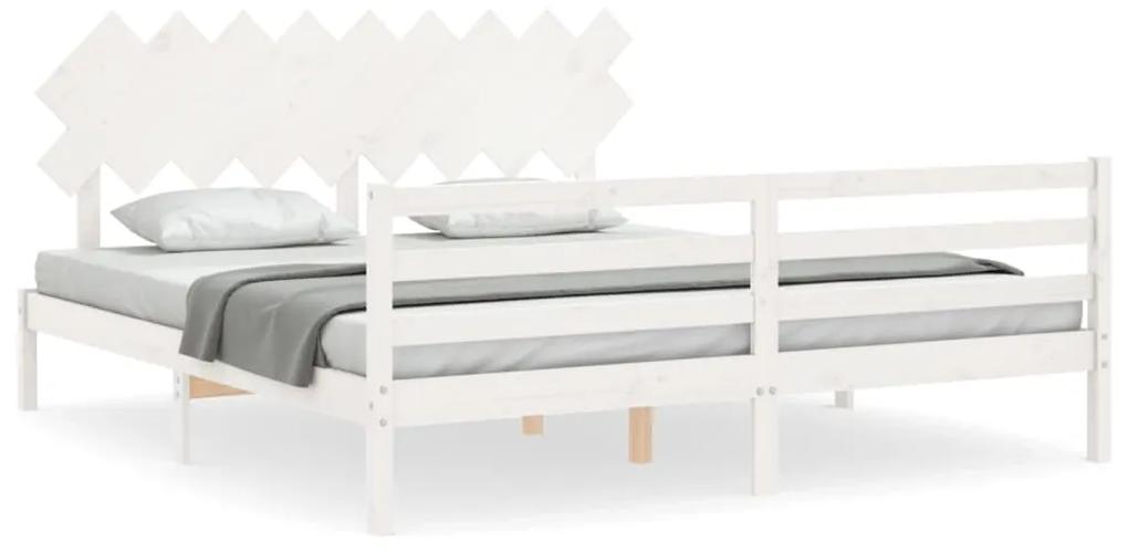 3195302 vidaXL Cadru de pat cu tăblie Super King Size, alb, lemn masiv