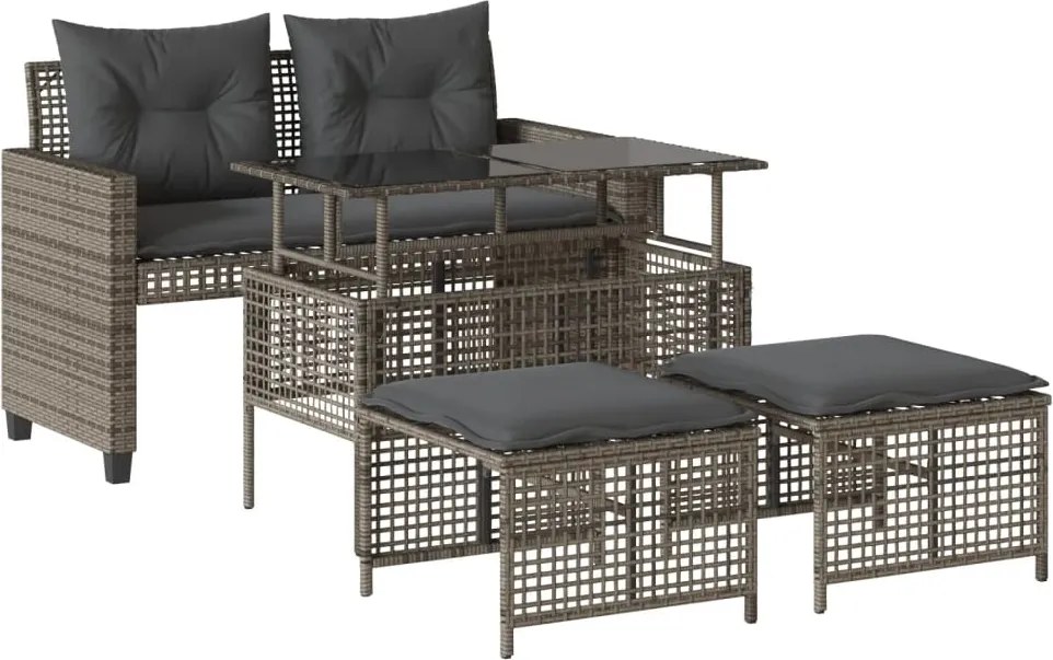 vidaXL Set canapele de grădină cu perne, 4 piese gri, poliratan/sticlă