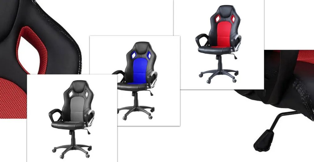 Scaun gamer Basic cu spatar color, Albastru