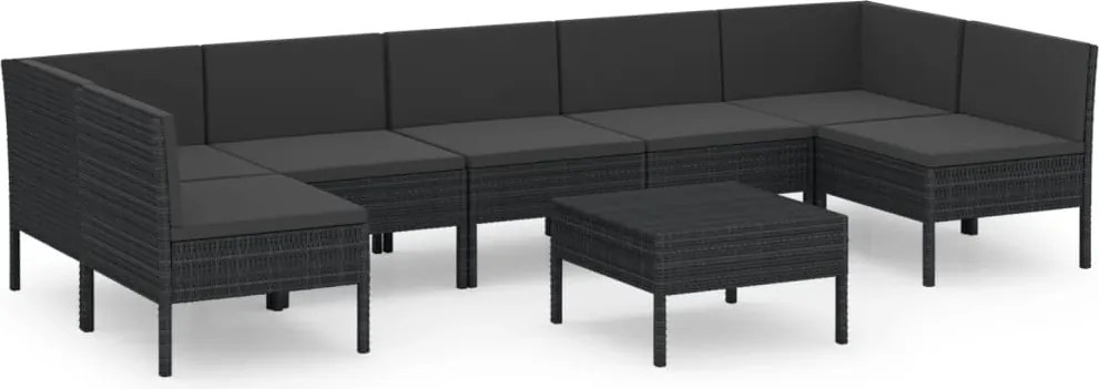 vidaXL Set mobilier de grădină cu perne, 8 piese, negru, poliratan
