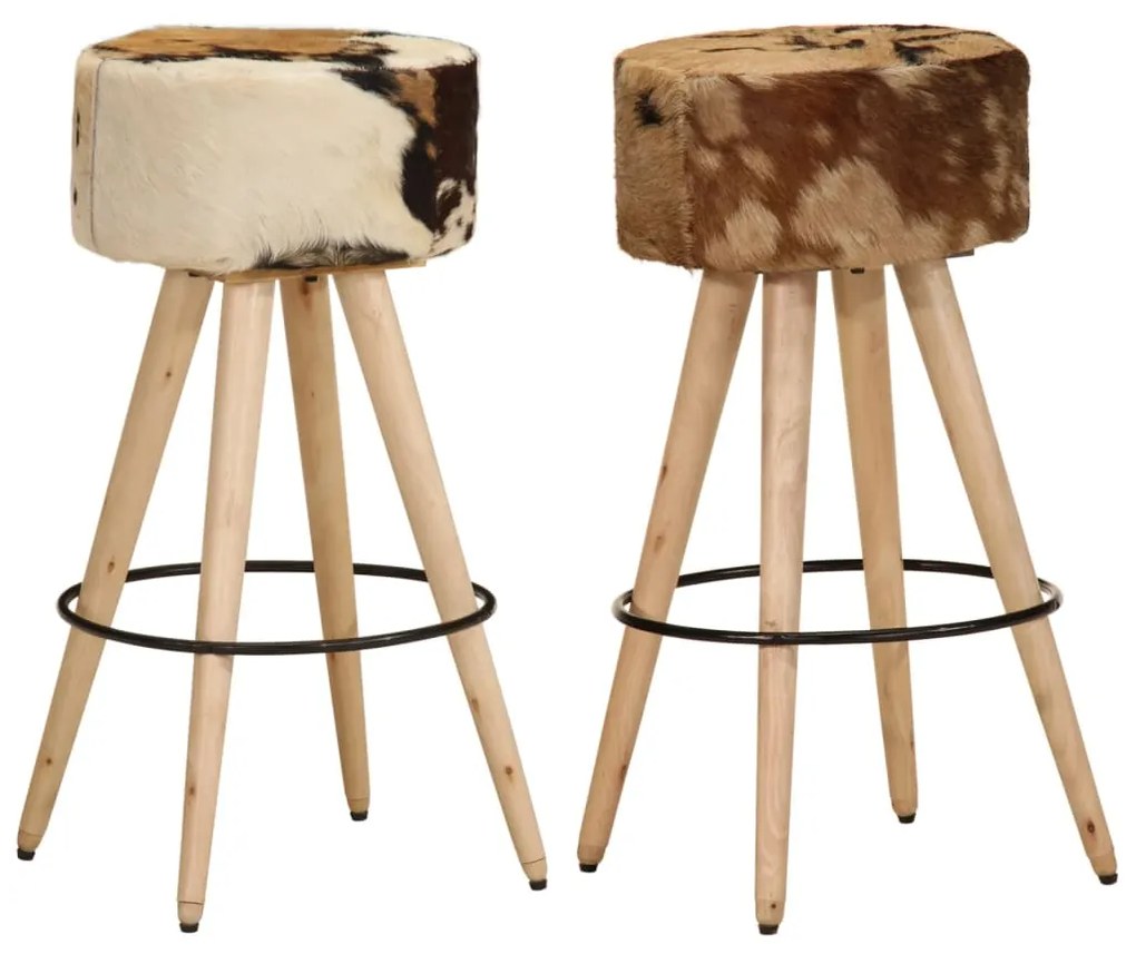 vidaXL Scaune de bar, 2 buc., maro, lemn mango brut și piele naturală