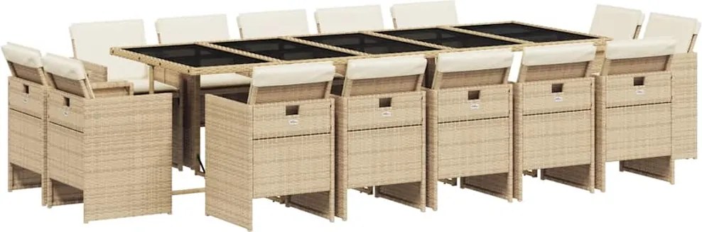 vidaXL Set mobilier de grădină cu perne, 15 piese, bej, poliratan