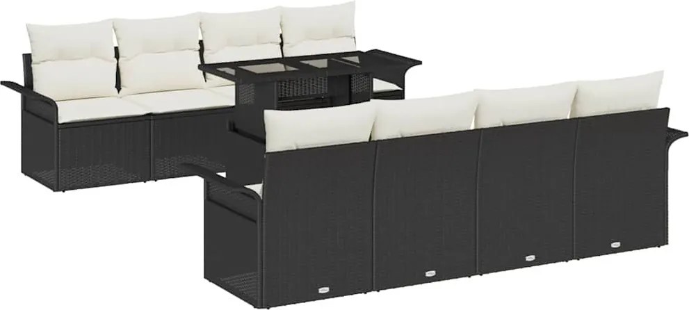 vidaXL Set de canapele pentru grădină cu pernă 9 pcs Negru Rattan poli