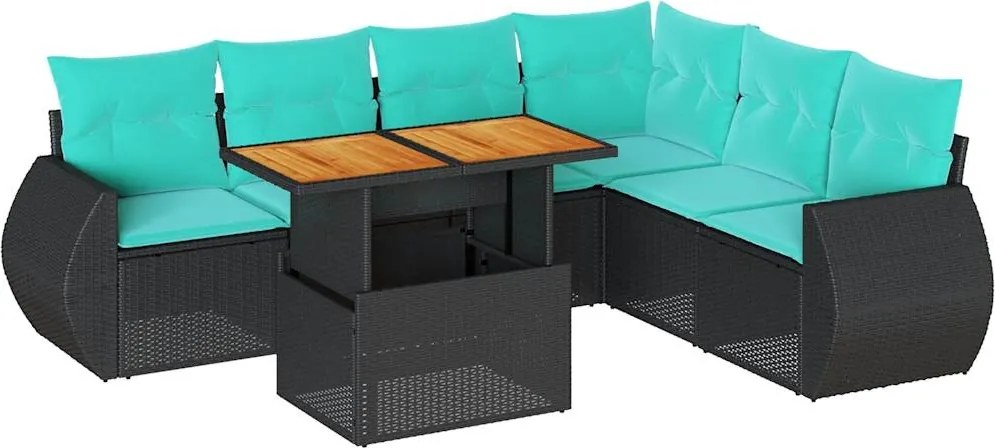 vidaXL Set canapele de grădină cu perne, 7 piese, negru, poliratan