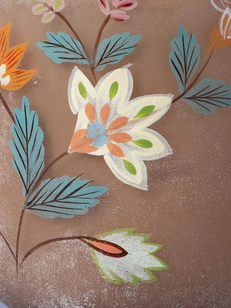 Suport lumânare din sticlă cu motive florale pictate manual, multicolor, finisaj mat, 9×8,5 cm, „Jardin"