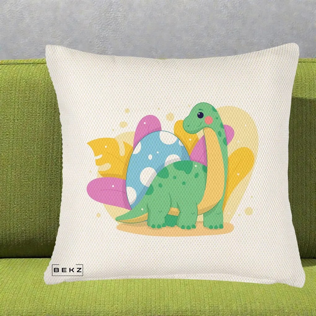 Perna Personalizata Dinozaur cu Ou Pastelat, 40x40 cm, Crem Reliefat, Husa Detasabila, Perna Inclusa, BEKZ®