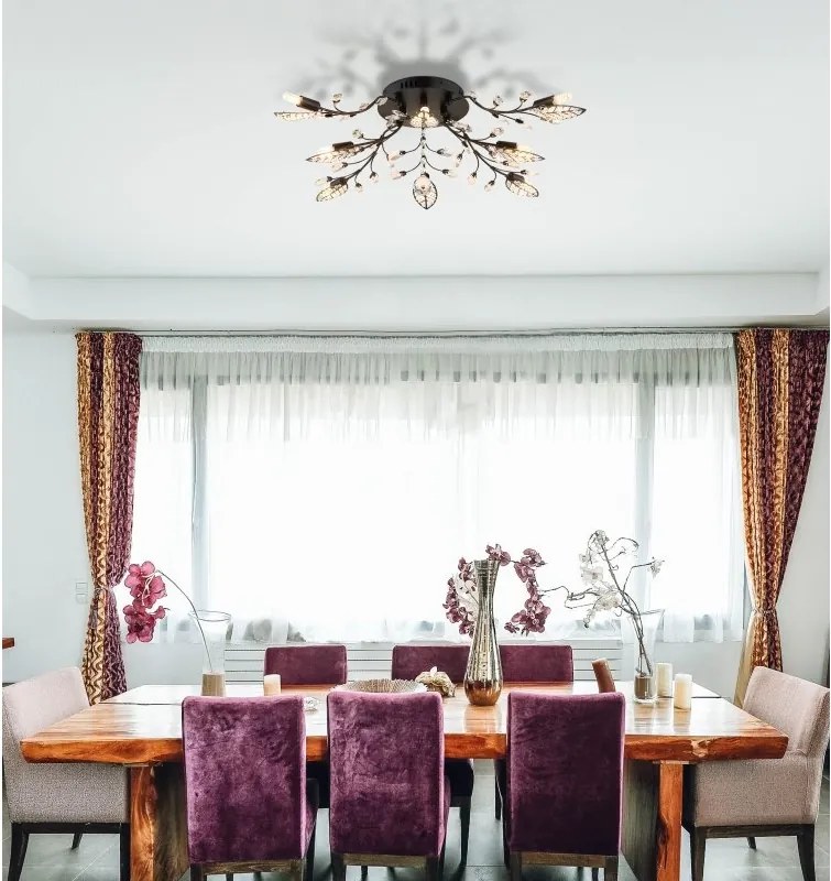 Plafoniera metal negru mat, cristale acrilice JANIS