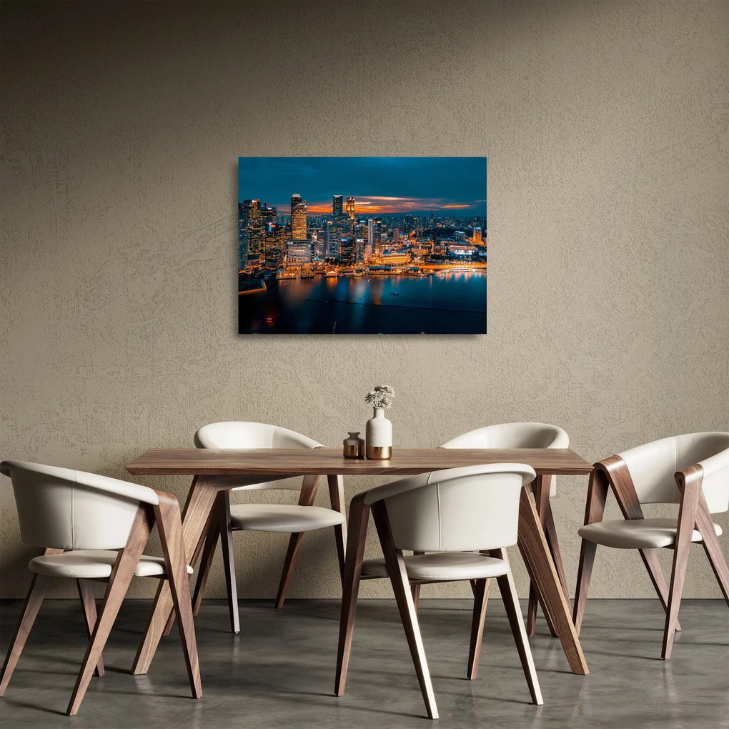 Tablou pe sticlă orașului nocturn (70x50 cm)
