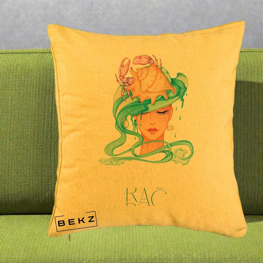 Perna Personalizata Zodie Rac, 40x40 cm, Galben, Husa Detasabila, Perna Inclusa, BEKZ®