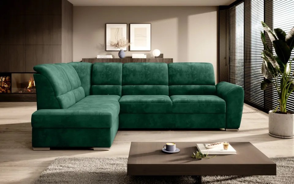 Coltar extensibil cu spatiu pentru depozitare, 270x93x186 cm, Siber L03, Eltap (Culoare: Verde inchis - Loco 35)