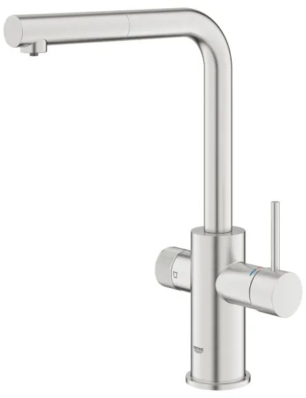 GROHE 30601DC0 - Baterie pentru chiuvetă BLUE PURE, cu duză extractibilă, inox