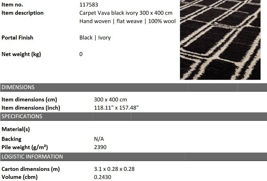Covor design LUX tesut manual Vava 300x400cm