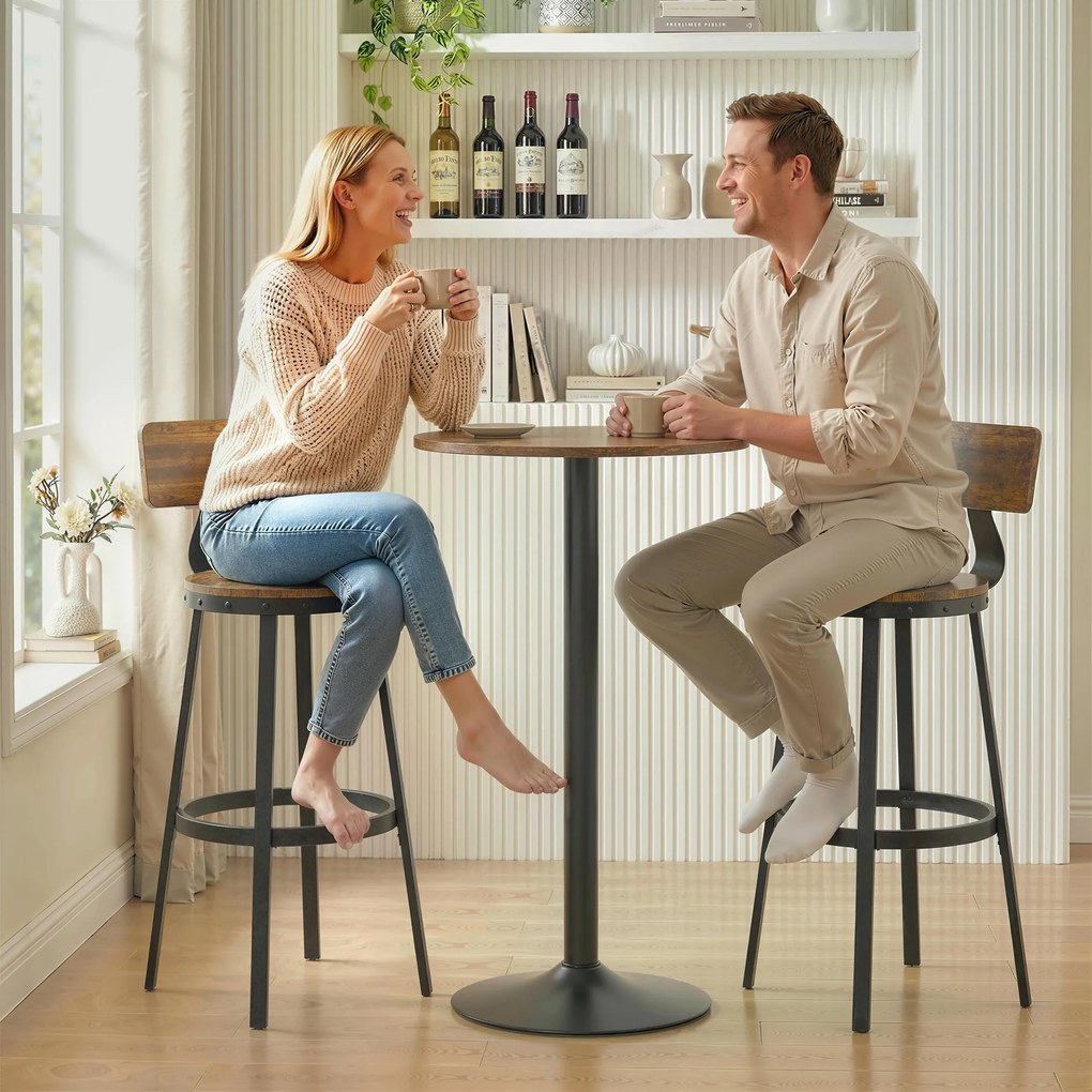 HOMCOM Set 2 Scaune de Bar, Șezuturi Rustice cu Spătar și Suport pentru Picioare, Maro Rustic | Aosom Romania