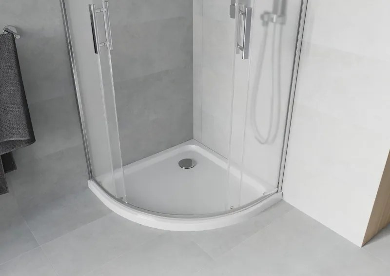 Mexen Rio cabina de duș semirotundă 80 x 80 cm, mat, crom + cadă Flat, alb - 863-080-080-01-30-4110