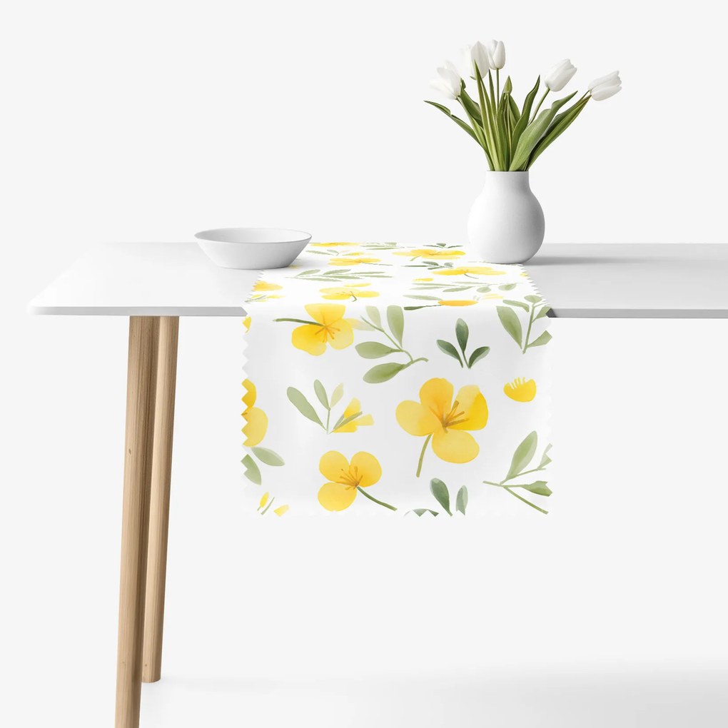 Goldea napron de masă teflonat - flori primula de seară 35x180 cm