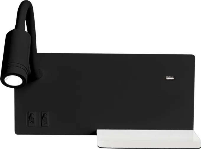 Aplica de perete LED SHELF, LED/4W+LED/5W+LED/2W/230V, negru