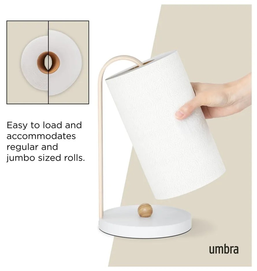 Suport vertical pentru prosoape de bucătărie din hârtie alb din lemn ø 17 cm Bellwood – Umbra