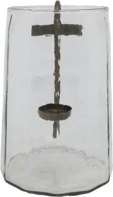 Felinar decorativ din sticlă transparentă cu suport din alamă antichizată, 29x18 cm, „Veillée"