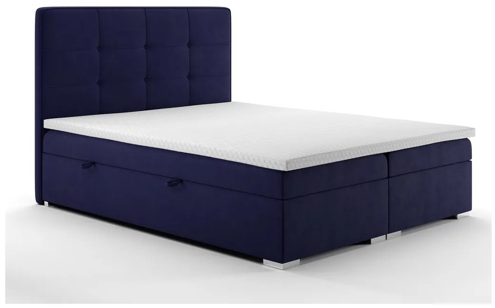 Pat matrimonial Boxspring 140 cm Loty (albastru închis) (cu sp. depozitare). 1020305
