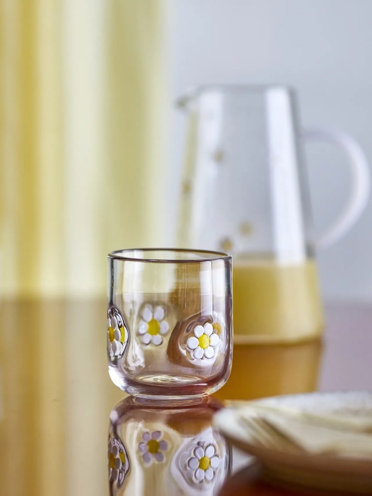 Set 2 pahare din sticlă transparentă cu albine și margarete, D8×H9 cm, 300 ml, „Buzz"