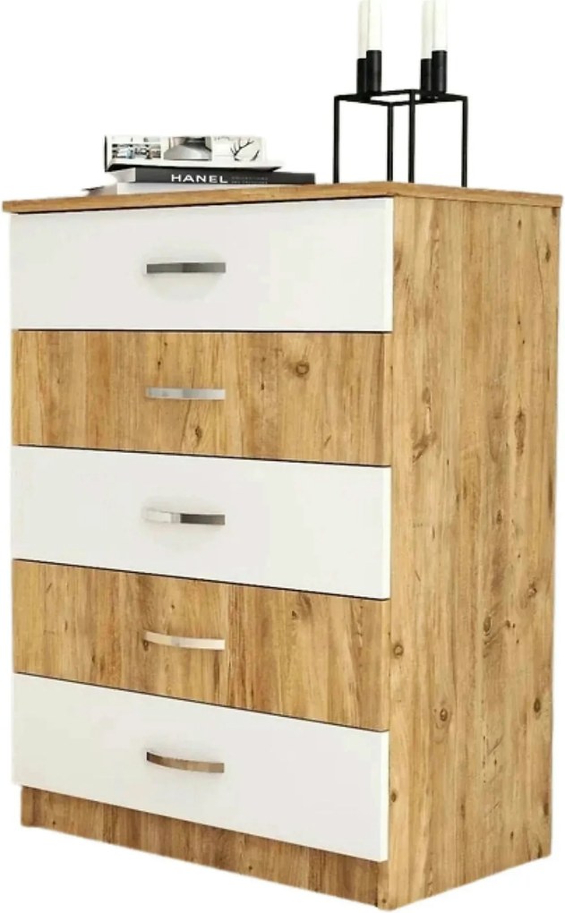 Comoda 616TNM1509, stejar/alb, PAL melaminat, 72x45x98 cm