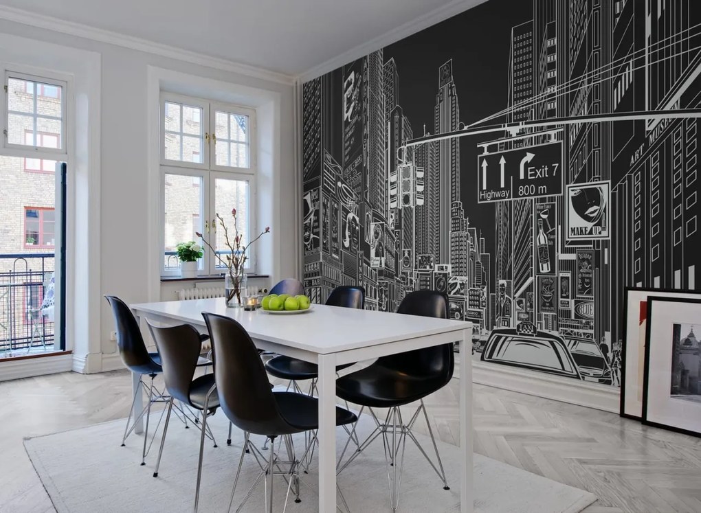 Fototapet, Cartoon City, Black, Rebel Walls