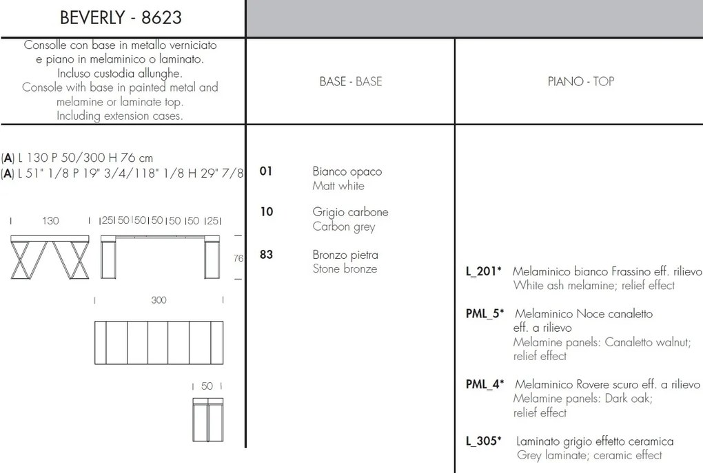 Consola extensibila design LUX Beverly 50-300x130cm