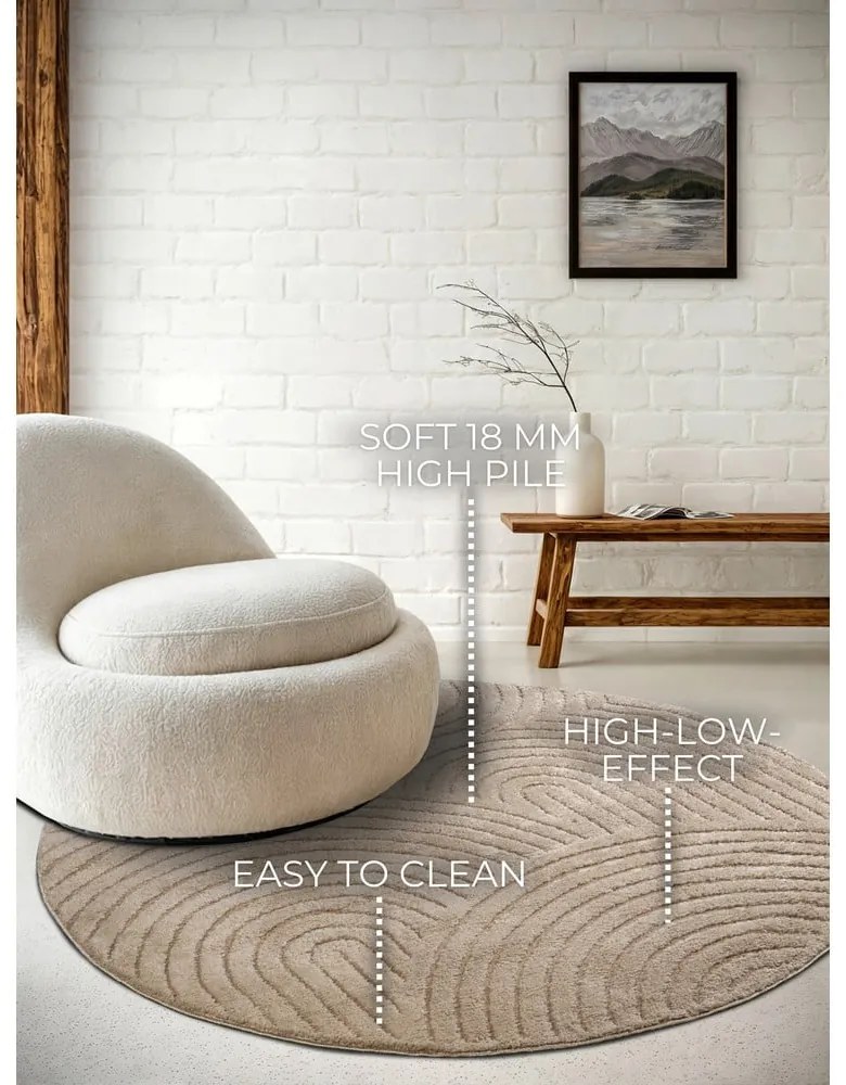 Covor taupe rotund ø 200 cm Panglao New York Taupe – Elle Decoration