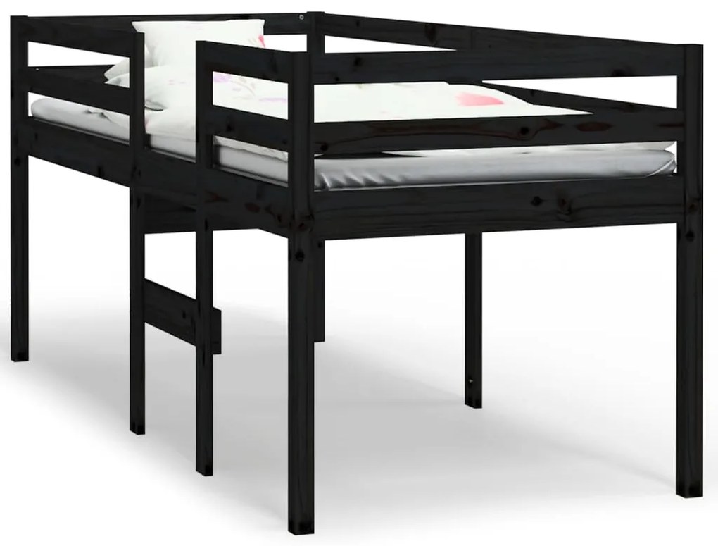 821613 vidaXL Pat înalt de dormitor, negru, 80x200 cm, lemn masiv de pin