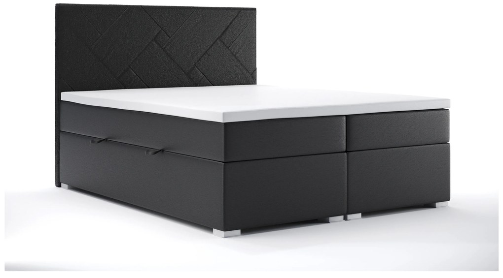Pat matrimonial Boxspring 160 cm Melo (Negru piele ecologică) (cu sp. depozitare). 1044178