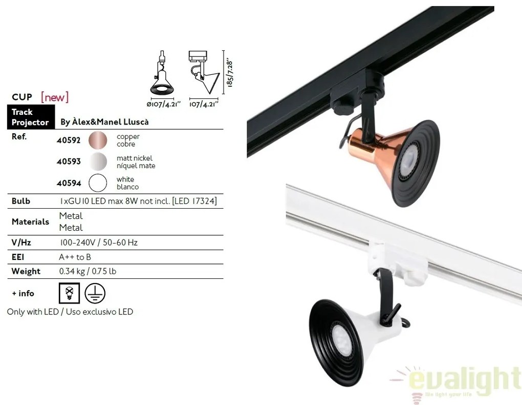 Spot alb directionabil pe sina, CUP 40594