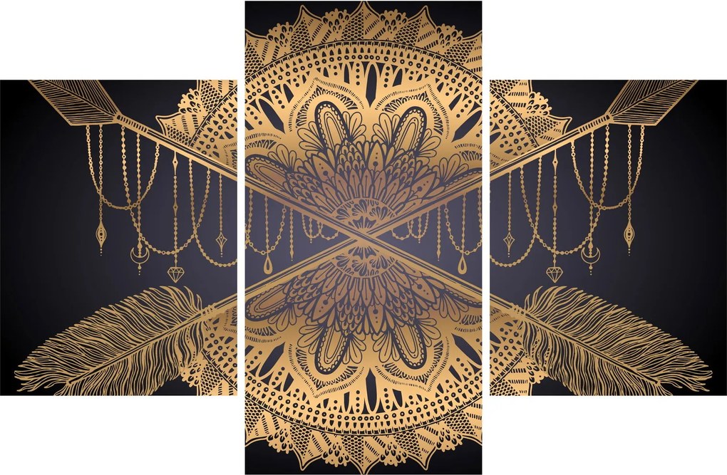 Tablou - Mandala aurie cu săgeți (90x60 cm)