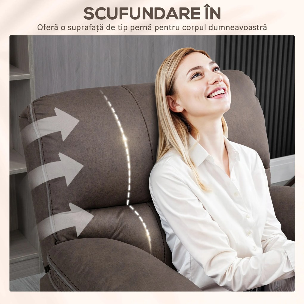 HOMCOM Fotoliu Relax cu inclinare manuala si suport pentru picioare, husa din microfibra si captuseala suplimentara, 97x90x96cm, maro | Aosom Romania